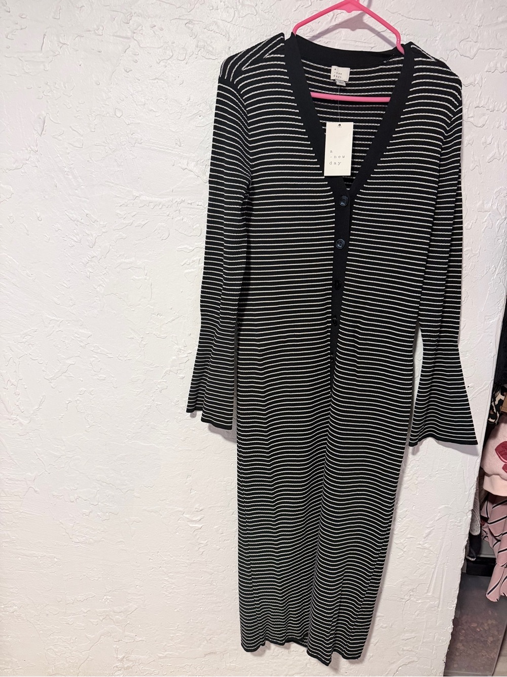 a new day Black and White Striped Maxi Cardigan Dress